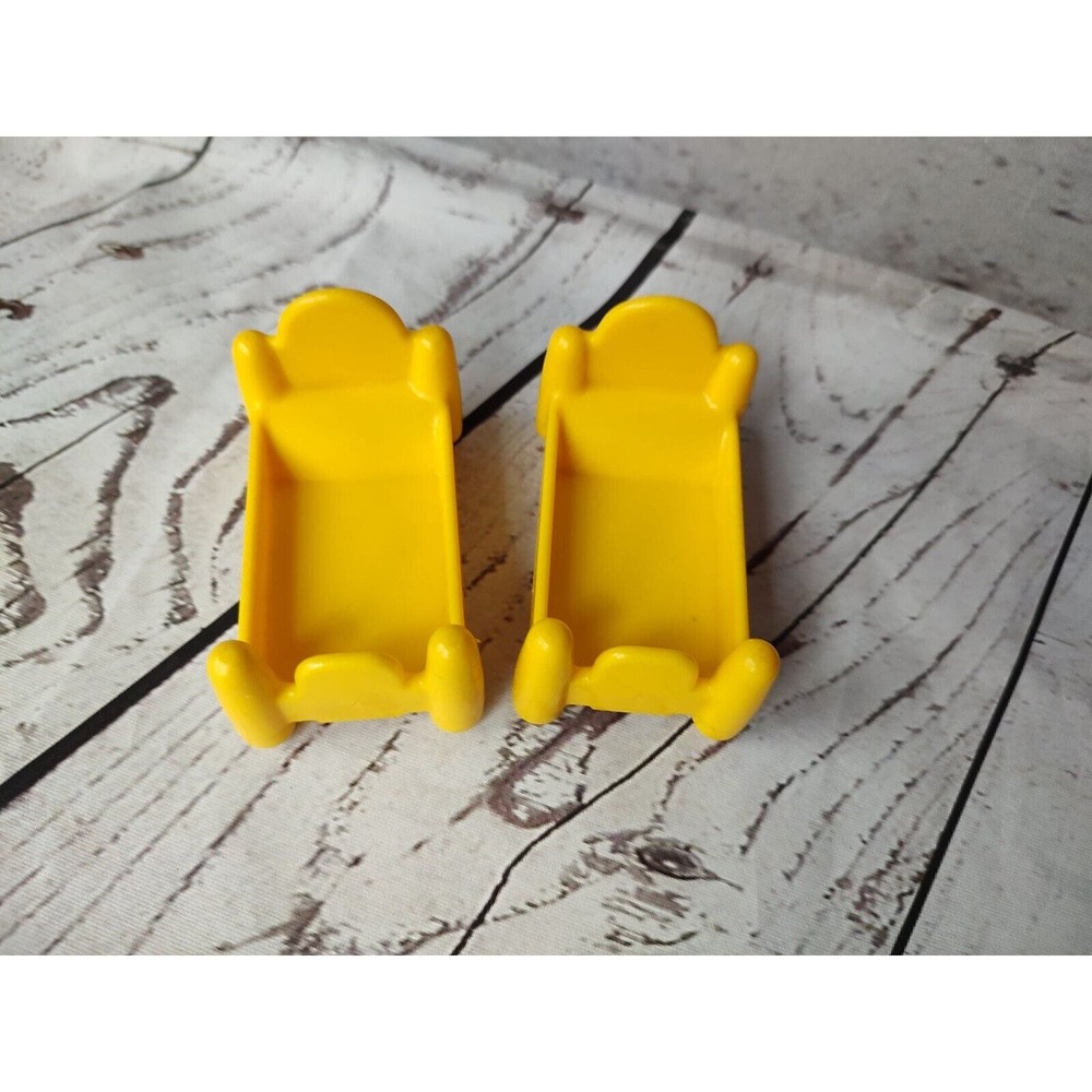 Fisher Price Loving Family TWO YELLOW BABY BEDS three inches long